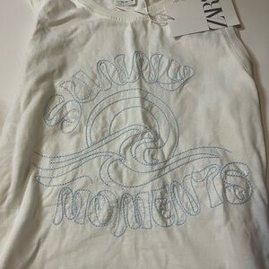 Zara Cream Tee with Blue Stitching